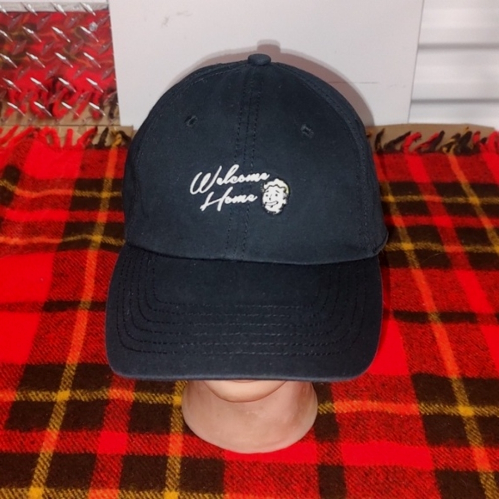 Fallout Welcome Home Embroidered Strapback Hat Cap Black Yellow